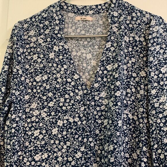 Mi ami Blue And White Floral Flowy Long Sleeve Mini Dress Size Medium - Picture 2 of 4